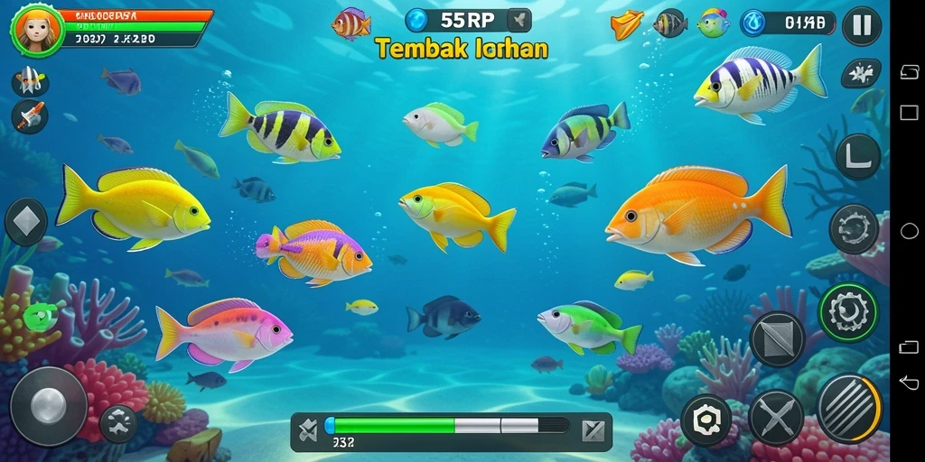 Tampilan gameplay Tembak Ikan yang menarik dan penuh warna.