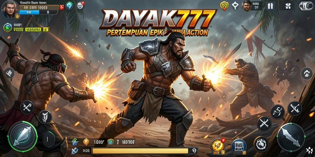 Screenshot gameplay DAYAK777 menunjukkan aksi pertempuran yang mendebarkan.