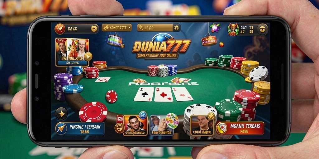Tampilan gameplay Poker seru di DUNIA777 dengan grafik menarik.