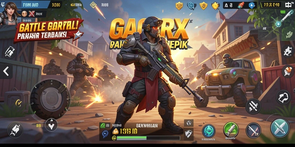 Gameplay seru dalam GACORX menunjukkan aksi pertarungan Battle Royale yang mendebarkan.