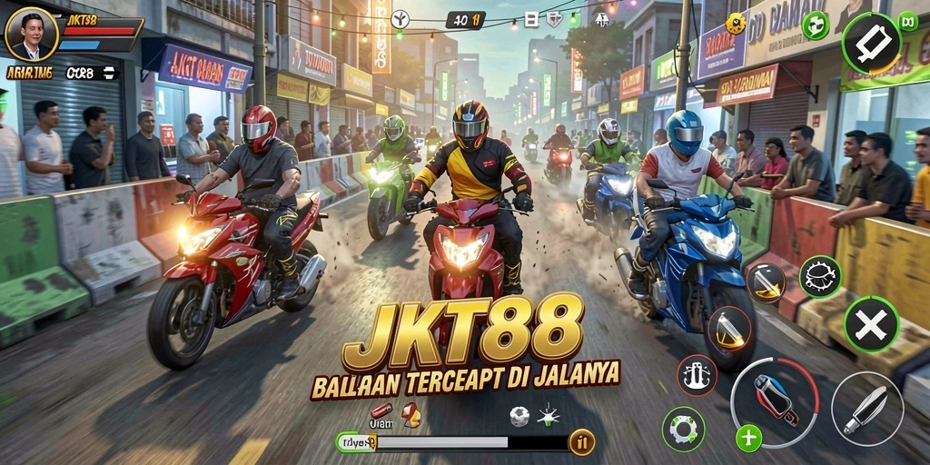 Screenshot gameplay JKT88 yang menampilkan balapan yang mendebarkan.