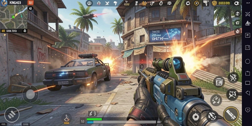 Tampilan gameplay seru dari KING403 dalam pertempuran TPS.