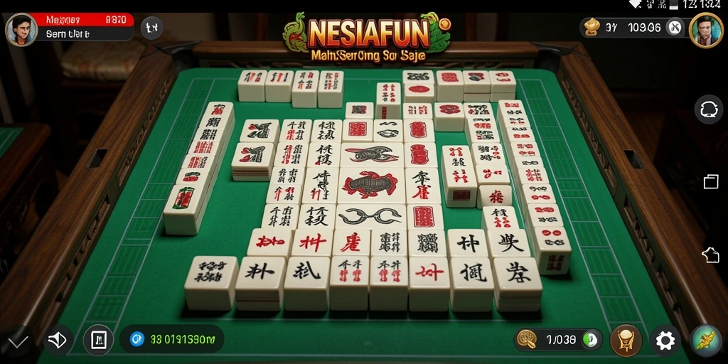 Tampilan gameplay <strong>NESIAFUN</strong> dengan ubin Mahjong yang berwarna-warni.
