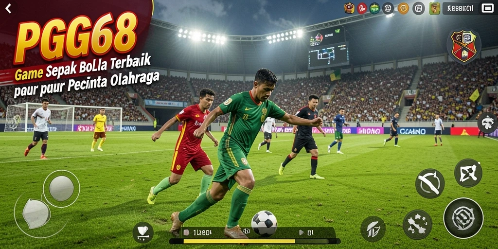 Tampilan gameplay PGG68 dengan aksi sepak bola yang mendebarkan.