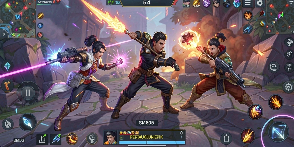 Tangkapan layar pertarungan seru dalam game MOBA.