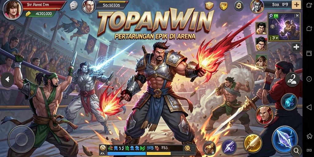Tampilan gameplay TOPANWIN dengan pertarungan seru dan karakter yang dinamis.